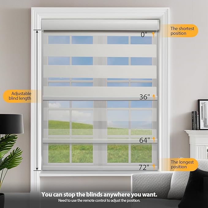 MUSCLEAREA Motorized Blinds with Remote, Cordless Automatic Zebra Shades, Smart Blind for Windows, White, 32 x 72