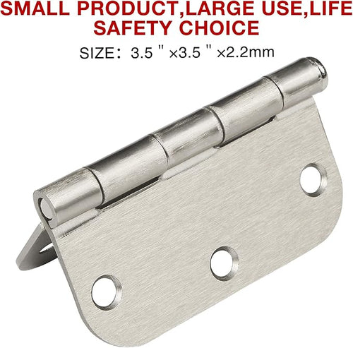 30 Pack Rounded Satin Door Hinges Brushed Nickel 3.5 Inch Interior 3 1/2 Inch 5/8" Radius Corners Iron Bifold Silver Residential Bed Room Hinge for Doors Hardware Controls House Decor Accessories