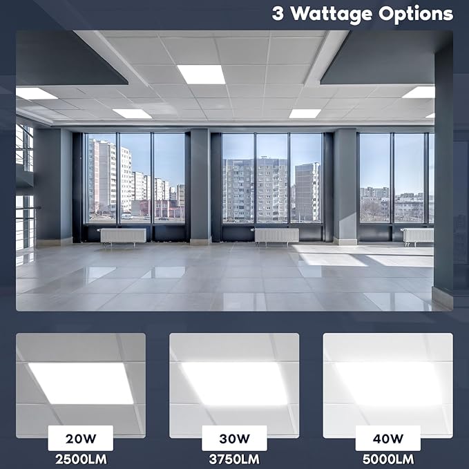 LUXRITE 2x2 FT LED Flat Panel Light, 5CCT Color Selectable 3000K 3500K 4000K 5000K 6500K, Wattage Selectable 20W/30W/40W, 5000 Lumens, LED Drop Ceiling Lights, 0-10V Dimmable, DLC & ETL (16 Pack)
