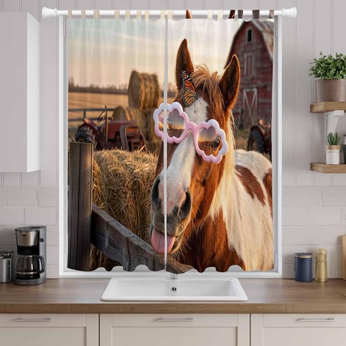Farm Horses Living Room Curtains 84 Inch Length, Window Curtains Tab Top - Image 9