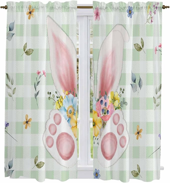Easter Window Curtains 63 Inch Long 2 Panel Set, Rod Pocket Bedroom Curtains & - Image 2