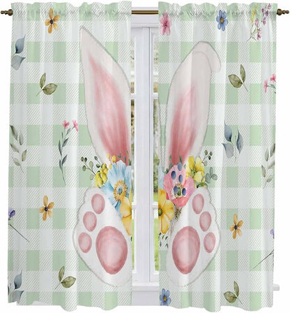Easter Window Curtains 63 Inch Long 2 Panel Set, Rod Pocket Bedroom Curtains & - Image 2