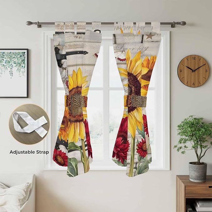 Red Yellow Sunflowers Bathroom Curtains 63 Inch Length, Window Curtains Tab Top - Image 5