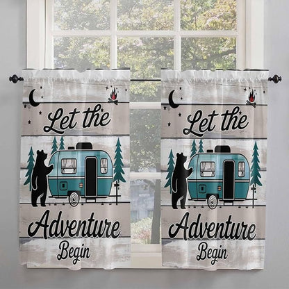 Farmhouse Bear Camper Van Tree Window Valance Curtains, Vintage Wood Grain by IDOWMAT