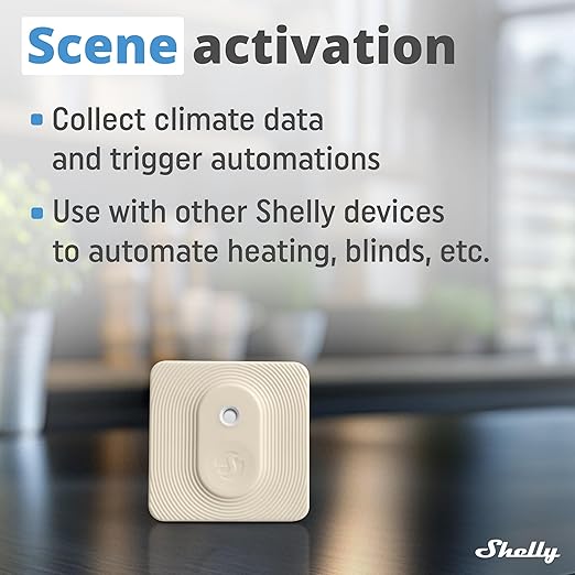 Shelly Bluetooth Smart Temperature & Humidity Sensor with Remote App Control & Monitoring, Home Assistant, Alexa, Google Home, Smart Scenes, IP54, Notification Alerts, Blu H&T Ivory