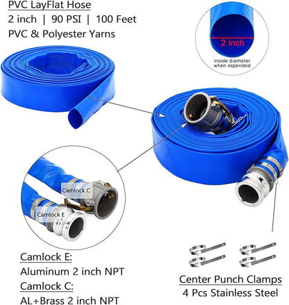 DAVCO 2" ID × 100 ft PVC Lay Flat Discharge Hose, Heavy Duty Reinforced Blue - Image 4