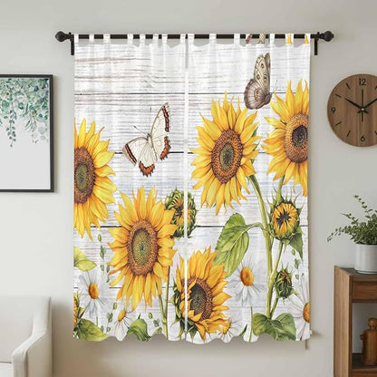 Yellow Sunflowers Living Room Curtains 84 Inch Length, Window Curtains Tab Top - Image 2