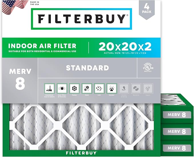 Filterbuy 20x20x2 Air Filter MERV 8 Essential Dust & Allergy Defense, by Filterbuy