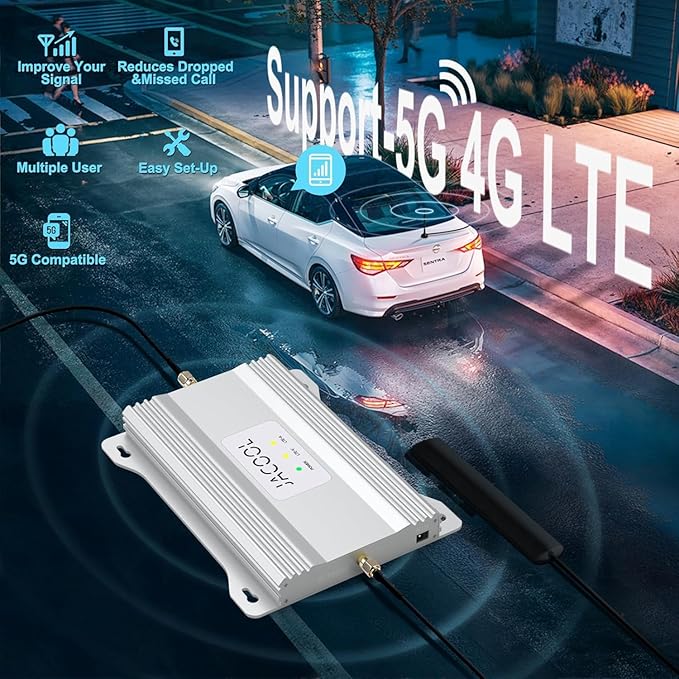Cell Phone Signal Booster for Car, Truck & SUV – Boost 5G & 4G LTE Band 12/13/17 for Verizon, AT&T & T-Mobile, FCC Certified Mobile Cellular Repeater for Vehicles