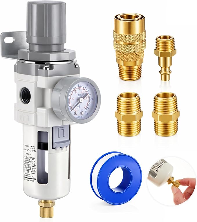 Tuanse Manual Drain 1/2" NPT Compressed Air Filter Regulator, Piggyback Combo by Tuanse