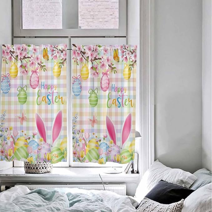 Happy Easter Kitchen Curtains 54 Inches Length, Spring Bunny Colorful Eggs - Image 5