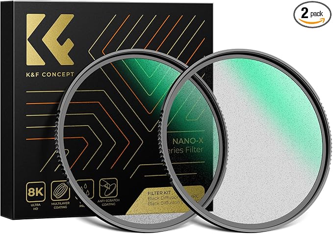 K&F CONCEPT 49mm Black Diffusion 1/4 & 1/8 Lens Filter Kit, Mist Cinematic by KFCONCEPT