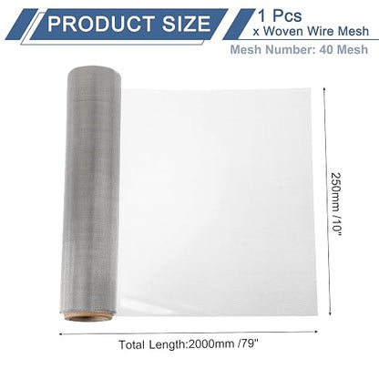 uxcell 40 Mesh 79" x 10" Woven Wire Mesh, 316 Stainless Steel Air Vent Filter - Image 2