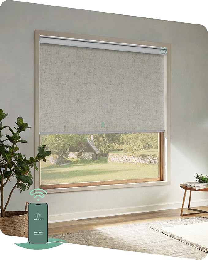 Yoolax Motorized Blinds App Control, Blackout Roller Shades for Windows, Cordless Automatic Shades Roller Window Blinds for Bedroom Living Room Office(Blackout Artisan Beige, 30" W x 72" H)