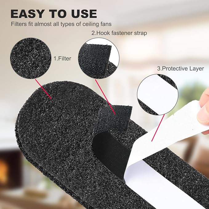 Ceiling Fan Filters for Blades 10 Pcs Activated Carbon Air Filter Easy-Stick - Image 3