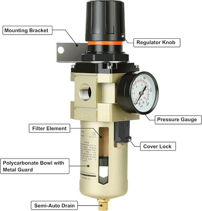 Hromee 1/2 Inch Compressed Filter Regulator Combo, Air Compressor Water Oil - Image 5