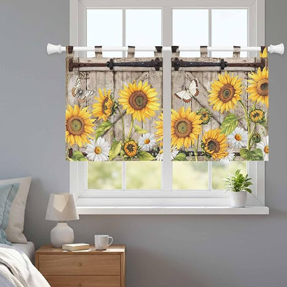 Farmhouse Sunflowers Kitchen Curtains 36 Inch Length, Small Window Curtains Tab - Image 9