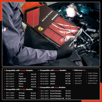 A-Premium High-performance, Pre-oiled Engine Air Filter Compatible - Image 2
