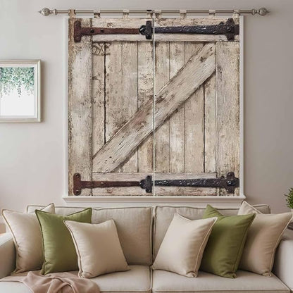 Farmhouse Wood Grain Bathroom Curtains 63 Inch Length, Window Curtains Tab Top - Image 9