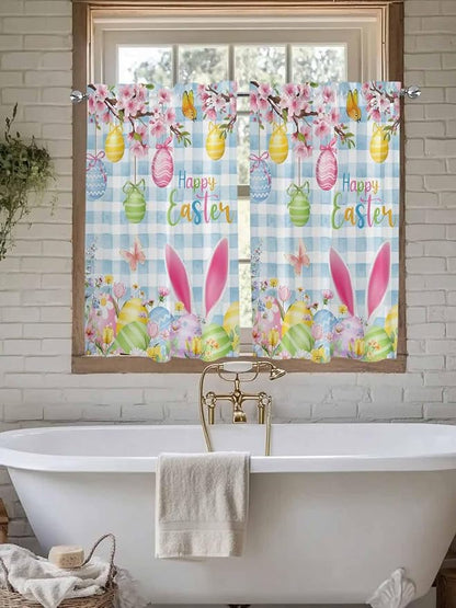 Happy Easter Tier Curtains 45 Inches Long, Spring Watercolor Bunny Eggs Flower - Image 7