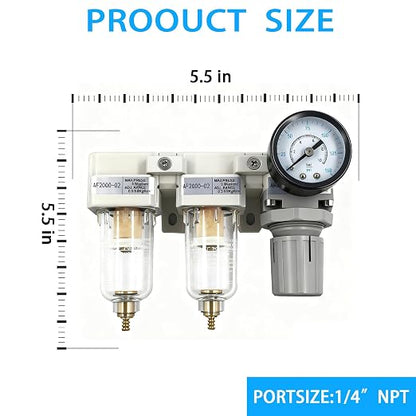 XingNEeng 1/4" NPT Compressed Air Filter Regulator Lubricator Combo, Water/Oil - Image 3