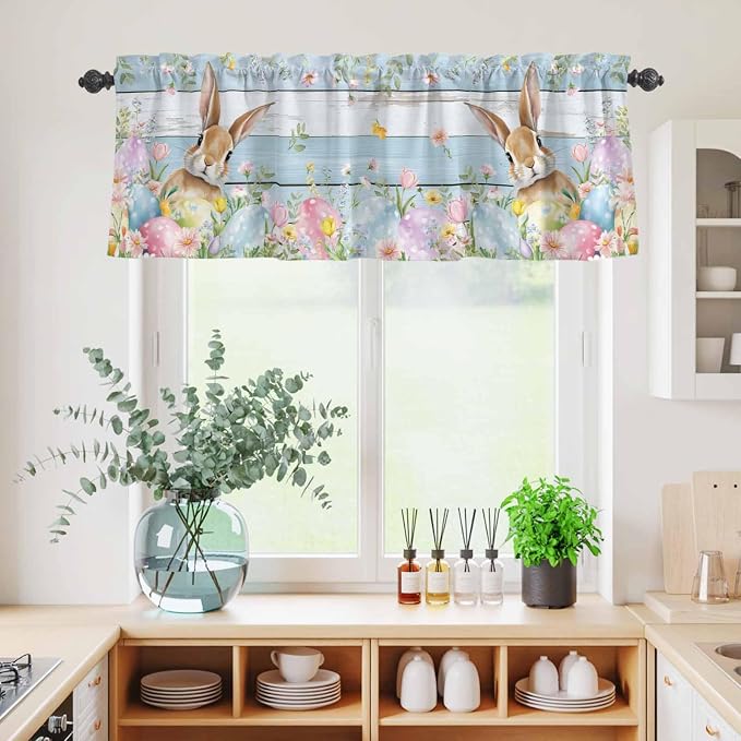 Kitchen Curtains Tiers and Valance Set of 3, Easter Light Filtering Window - Image 4