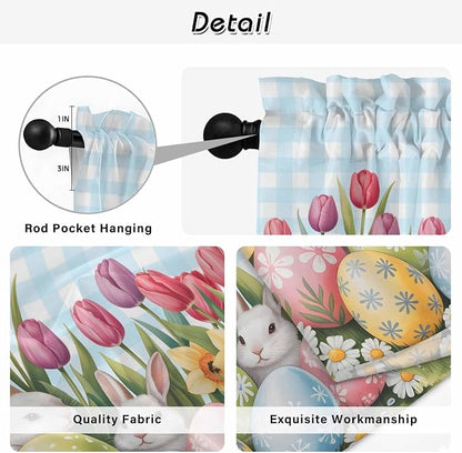 Easter Kitchen Tier Curtains 36 Inch Long 2 Panel Set, Rod Pocket Half Window - Image 9