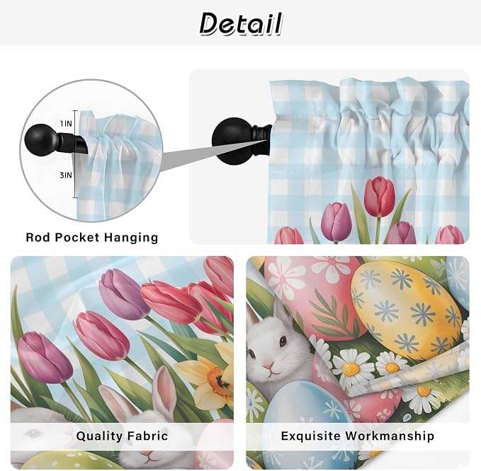 Easter Kitchen Tier Curtains 45 Inch Long 2 Panel Set, Rod Pocket Short Window - Image 9