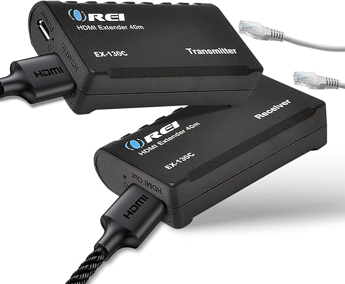 OREI 1080p HDMI Extender Over Ethernet up to 131 Feet - 1080@60Hz HDMI 1.4 HDCP 1.4, Over CAT6/7 Cable- Power Over Cable (EX-130C)