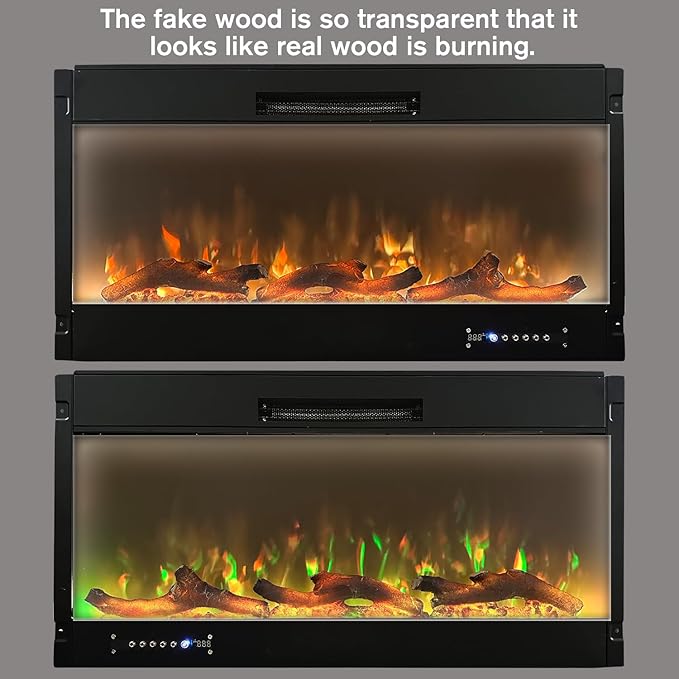 Electric Fireplace Wall Fireplace Recessed Electric Fireplace Synthetic Resin Decoration Electric Transparent Logs Flame Suitable for 50" Electric Fireplaces 5Pieces