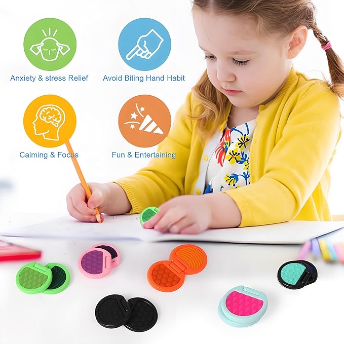 Fidget Toys Adults, Sensory Toys for Kids with Autism, Anxiety Relief Items for ADHD Stress Relief, Texture Worry Stone for Teens & Flip Slider - Treasure Box Toys for Classroom (3pcs)