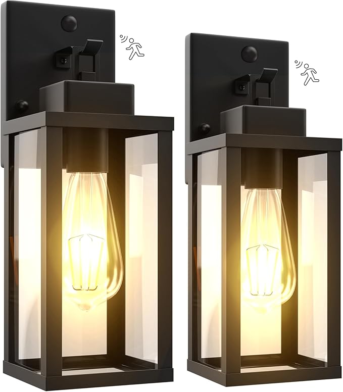 Kainozoic Motion Sensor Dawn to Dusk Outdoor Sensor Light Fixture Anti-Rust Exterior Wall Lighting Waterproof Outdoor Wall Lantern for Porch Patio Front Door Garage - 2 Pack