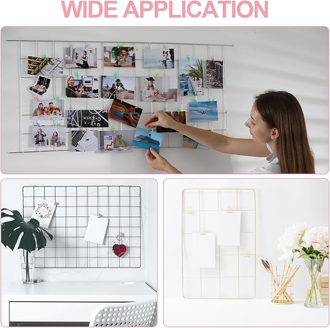 PATIKIL 12"x16" Wire Grid Panel, 2 Pack Board Photo Pictures Memo Display Grid Panels Hanging Organizer Wall Decorative Panel for Home Office Wedding, Pink