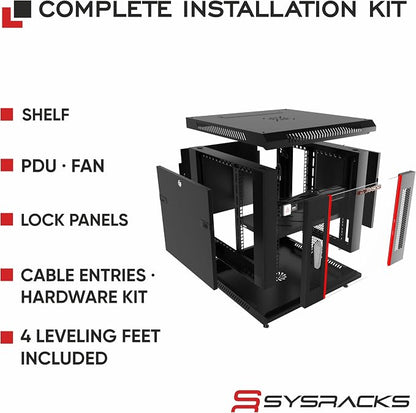 Sysracks 9U Wall Mount Server Rack Cabinet, 19” Locking Network Rack, 24” Deep - Image 4
