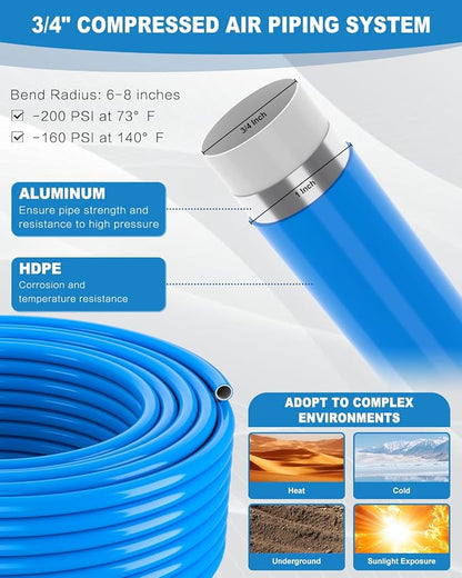 Compressed Air Line Kit, 3/4 Inch ID x 100FT HDPE-Aluminum Compressed Air - Image 3