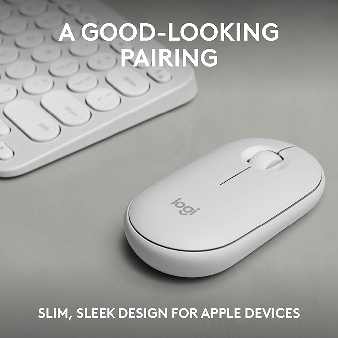 Logitech Pebble 2 Combo for Mac, Wireless Keyboard and Mouse, Slim, Quiet and Portable, Customizable, Bluetooth Mouse and Keyboard, Easy-Switch, for macOS, iPadOS - Tonal White