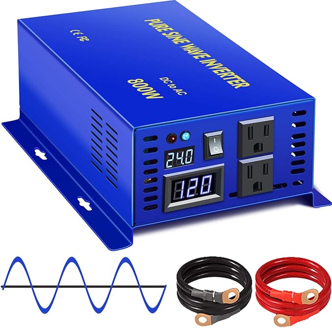 XYZ INVT 800 Watt Pure Sine Wave Inverter 24V DC to 110V 120V AC, 800W Power Invert Surge 1600W Power Converter for Solar System. (800W 24V 120V)