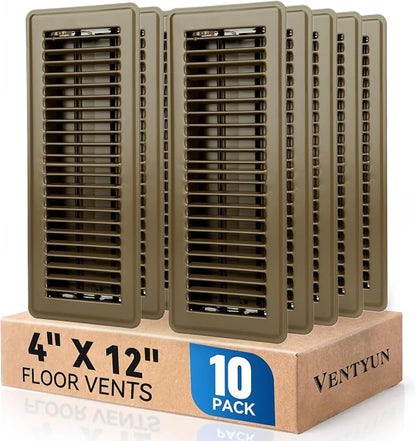 4" x 12" Floor Register Vent Covers 10-Pack, Walkable Powder-Coated Metal Vent by VENTYUN