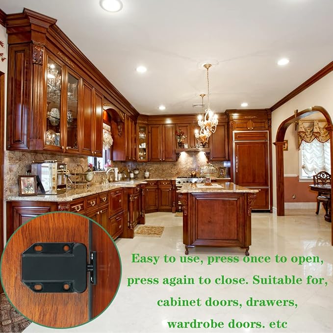 Cabinets Push Latch Cabinet & Furniture Door Catches Cabinet Latch Rebound Self-Locking Device Kitchen Closet Closing Door Catch Closer（4 Pack Black）