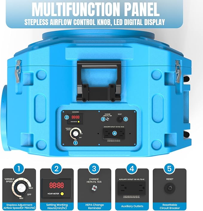 Air Scrubber with 3-Stage Filtration, 750CFM HEPA Air Scrubber Negative Air - Image 4