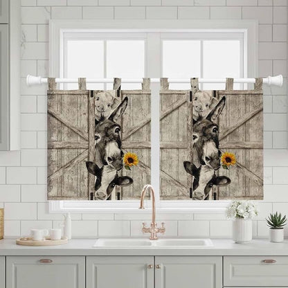 Funny Farm Animals Kitchen Curtains 24 Inch Length, Small Window Curtains Tab - Image 3