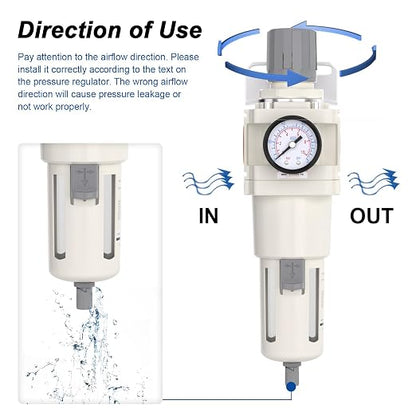 1"NPT Air Filter Regulator Combo Piggyback, 5 Micron Brass Element, Semi-Auto - Image 4