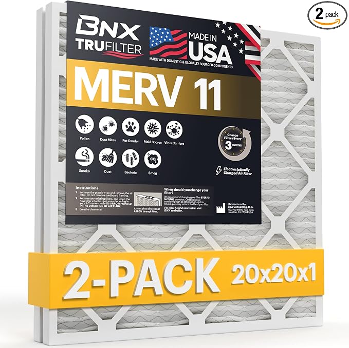 BNX 20x20x1 MERV 11 Air Filter 2 Pack by BNX