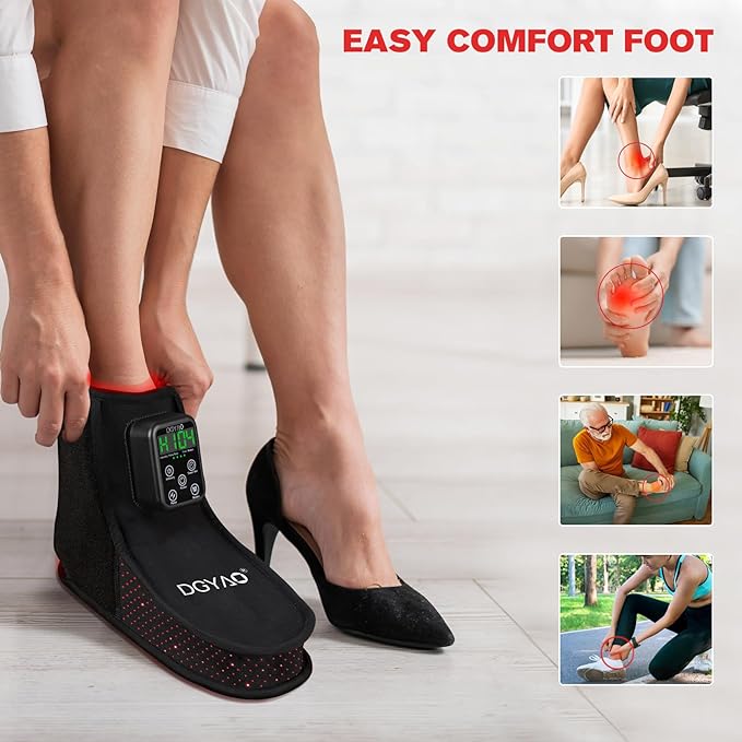 Rechargeable Red Light Therapy Feet Ankle, 132 LEDs 660 nm Red Light and 850 nm Infrared Light Therapy Shoe, with 6000mAh Battery Adjustable Power and Time Controller