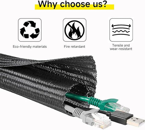 10ft 1 inch Cable Hider Wire Loom, Cable Sleeve Cord Protector for USB Cable, Wire Protector Management for Computer Electrical Wire Power Cord Audio Video Cable, Black