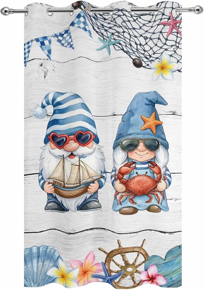 Ocean Gnome Outdoor Curtains for Patio Summer Marine Plumeria Shell Wooden - Image 9