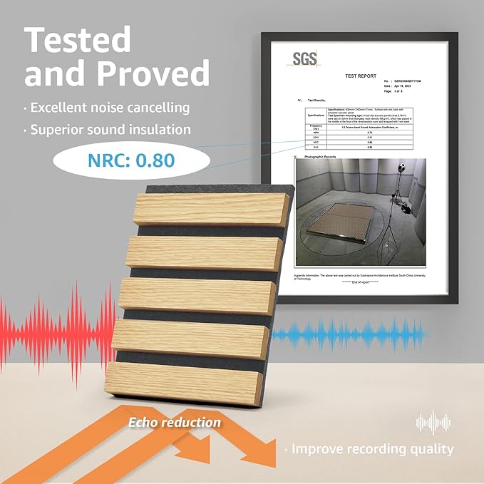 Art3d 4-Piece Wood Slat Acoustic Panels for Stylish Decor and Noise Reduction, 3D Textured Panel for Ceiling and Wall, Oak
