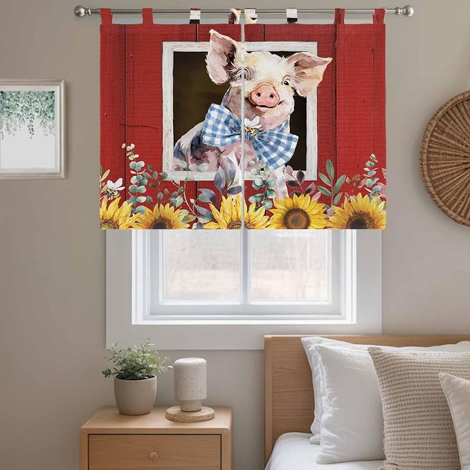 Pig Sunflowers Bedroom Curtains 63 Inch Length, Window Curtains Tab Top - Image 9