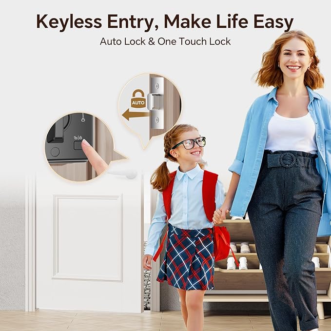 VCHOO Keyless Entry Door Lock Set Smart Locks for Front Door Keypad Door Lock with Handle Auto Lock One Time Password Anti Peeping Password IP54, Satin Nickel