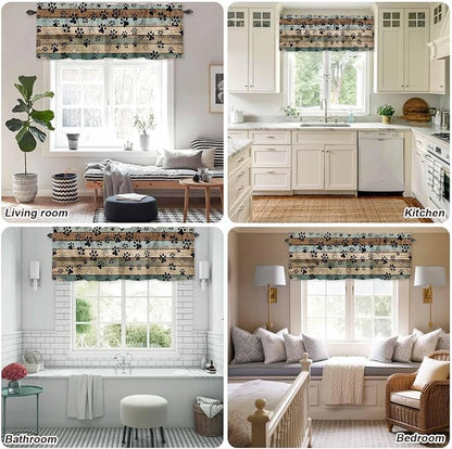 Dog Paws Valance Curtains for Kitchen, Teal Brown Wood Grain Privacy Rod Pocket - Image 8